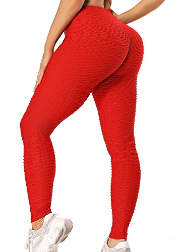 STARBILD Leggings de Fitness Mallas Pántalones Largos Deportivos Cintura Alta Elástico Control de Barriga para Mujer Yoga Gimnasio #Booty-Rojo XS