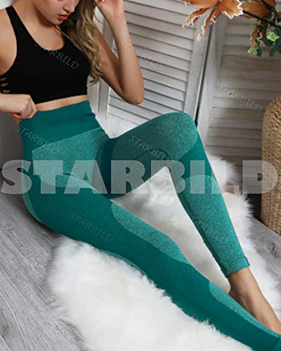 STARBILD Leggings Deportivo sin Costuras de Cintura Alta Pantalones de compresión de Mujer Adelgazamiento para Fitness Yoga #B-Verde Leggings S
