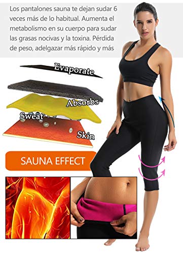 STARBILD Leggins Deportivas para Mujer para Adelgazar Leggins Anticeluliticos Mallas Termicos de Neopreno Fitness Deporte Correr Yoga Pantalón de Sudoración Adelgazantes Largo Negro y Amarillo XL