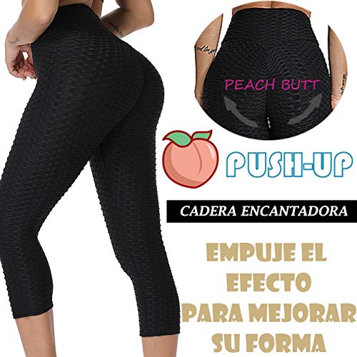 STARBILD Mallas 3/4 Leggings Pántalones Deportivos para Mujer de Alta Cintura Elástico Control de Barriga para Yoga Fitness Gimnasio Negro S