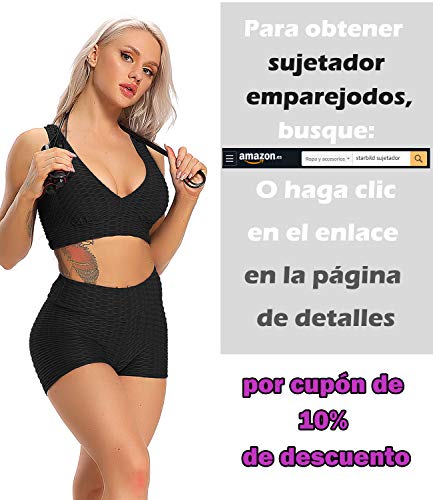 STARBILD Shorts de Fitness Moda Mallas Pántalones Cortos Deportivos de Skinny Elástico Alta Cintura para Mujer Yoga Gimnasio Negro M