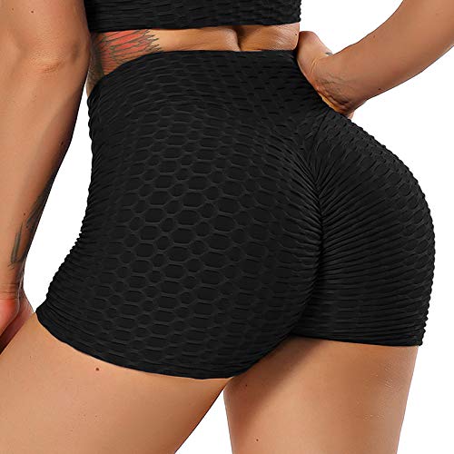 STARBILD Shorts de Fitness Moda Mallas Pántalones Cortos Deportivos de Skinny Elástico Alta Cintura para Mujer Yoga Gimnasio Negro M