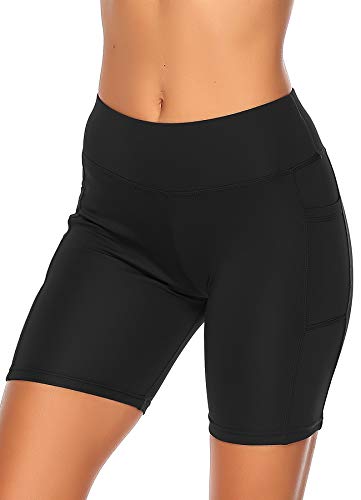 STARBILD Shorts Mallas Pantalones Cortos Elástico Deportivos para Mujer con Bolsillos en Dos Lados para Fitness Gym Yoga Negro M