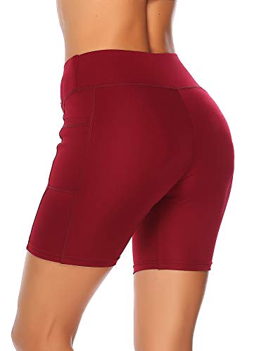 STARBILD Shorts Mallas Pantalones Cortos Elástico Deportivos para Mujer con Bolsillos en Dos Lados para Fitness Gym Yoga Vino S