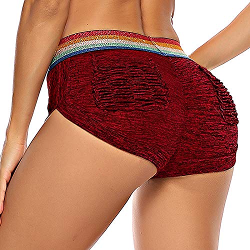 STARBILD Shorts Pantalones Cortos Deportivos Cintura Alta Elástica para Push UP Control de Barriga para Mujer Yoga Diario Correr Fitness Rojo L