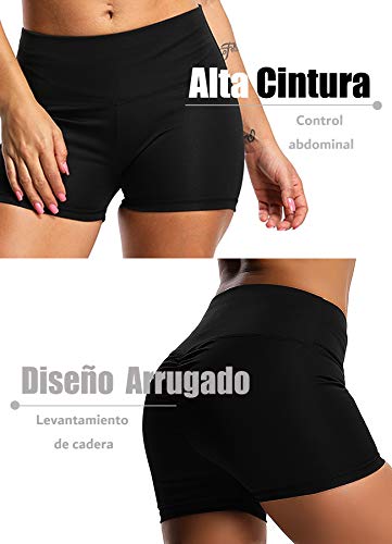 STARBILD Shorts Pantalones Deportes Cortos de Fitness Mallas para Mujer Elástico de Alta Cintura para Correr Gimnasio Gym #1 Classic-Negro L