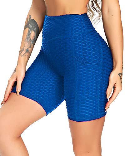 STARBILD Shorts Texturizodos para Mujer Pantalones Cortos Panal Scrunch Butt Push up con Bolsillo para Yoga Fitness Running Deporte #A-Azul M