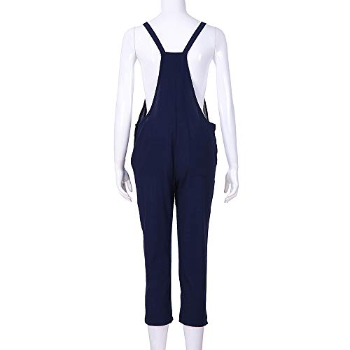 STRIR Mujer Petos Casual Pantalones Holgados Pierna Ancha Mono Vaqueros Pants (S, Azul Oscuro)