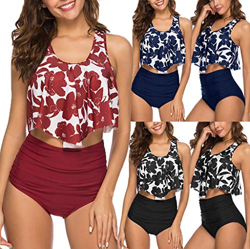 Subfamily Mujer Conjunto De Bikini Sexy Push Up Bañador Cintura Alta Bikini Bandeau con Cordones Taraje De Baño con Tirantes Extraíble con Cordones