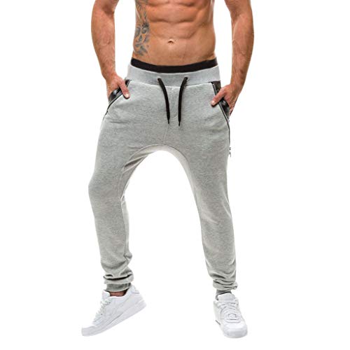 Subfamily Pantalones Deportivos de Moda para Hombres con Costura de Hip Hop con Cordón de Bolsillo, Pantalones de Chándal Holgados de Color de Retazos Sueltos Ocasionales de Moda Blanco M