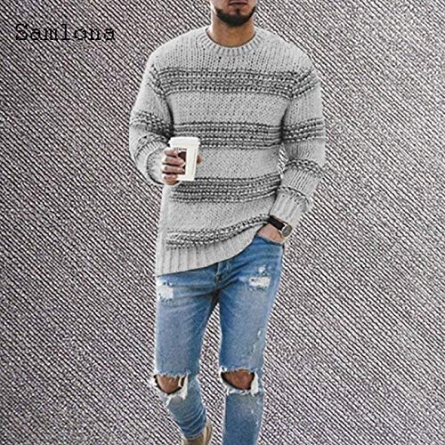 Suéter De Punto para Hombre Otoño Nuevo Ocio Casual Patchwork Color Rayas Suéteres Jerseys Hombre Invierno Ropa De Abrigo XL Gris