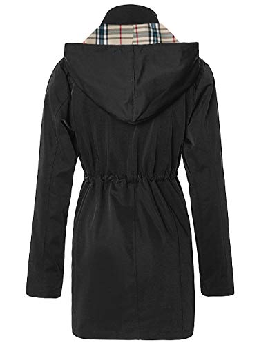 Summer Mae Abrigo de Impermeable Chaqueta con Capucha para Mujer Chubasquero con Forro para Deportes al Aire Libre Negro Small