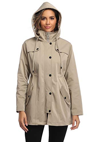 Summer Mae Chaqueta de Lluvia Largo para Mujer Encapuchado Chubasquero Impermeable Al Aire Libre Caqui XL