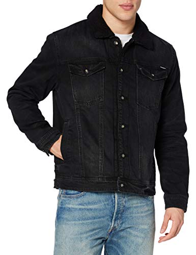 Superdry Highwayman Sherpa Trucker Chaqueta vaquera, Bode Worn Black, 3XL para Hombre