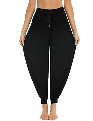 Sykooria Pantalones Deportivos para Mujer de Algodón Pantalones de Yoga con Bolsillos Pantalón de Harem Cintura Alta Pilates Baile Jogger Ropa de Casa