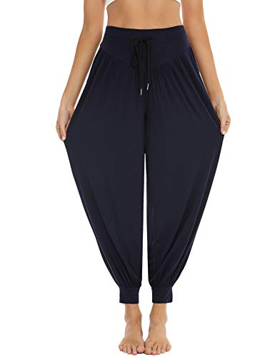 Sykooria Pantalones Deportivos para Mujer de Algodón Pantalones de Yoga con Bolsillos Pantalón de Harem Cintura Alta Pilates Baile Jogger Ropa de Casa