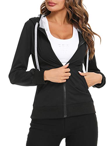 Sykooria Sudadera con Capucha para Mujer Chaqueta de Deportivo con Cremallera y Bolsillo para Primavera Otoño Casual Correr Fitness Ejercicio