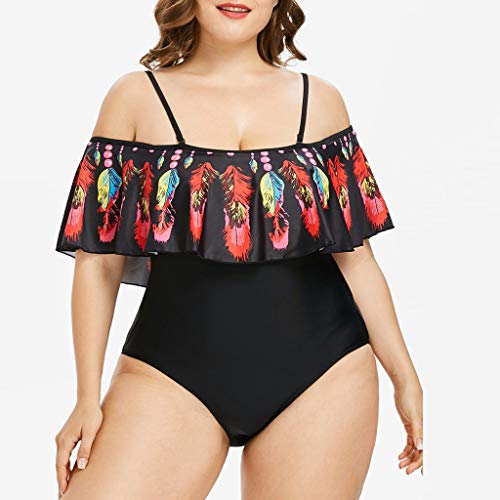 Sylar Bañadores de Mujer Tallas Grandes con Volantes Traje de Baño Dos Piezas Estampado de Pluma con Volantes Bikini Mujer Talla Grande Traje de Baño Vestido Verano