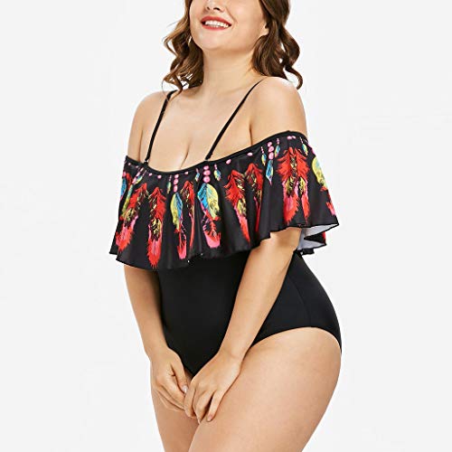 Sylar Bañadores de Mujer Tallas Grandes con Volantes Traje de Baño Dos Piezas Estampado de Pluma con Volantes Bikini Mujer Talla Grande Traje de Baño Vestido Verano