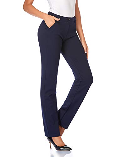 Tapata Mujer 76cm/81cm/86cm Pantalones Pierna Recta Elásticos con Bolsillos, Pequeño/Regular/Alto para Oficina Negocios Casual, 30'' Azul Marino, XXL