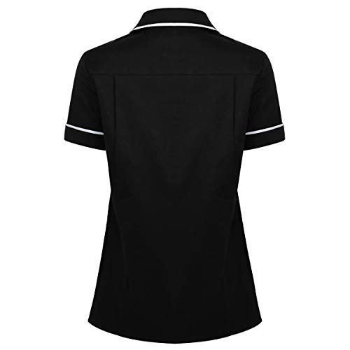 TiaoBug Casaca Sanitaria Mujer Uniforme Doctor Médico Veterinaria Dentista Estética Bata Laboral Farmacia Trarbajo Disfraz Enfermera Mujer Fiesta Negro Small