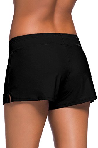 Tmaza Shorts de Baño Mujer Bañador Short Deportes Acuáticos Shorts de Natación Secado Rápido Bañador de Pantalon Cortos con cordón Ajustables, Negro XL