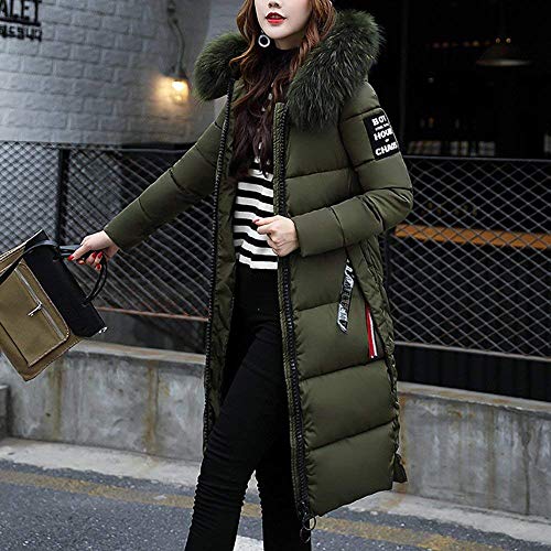 Tomwell Abrigo Plumas de Cremallera Acolchado Chaqueta Largo con Capucha de Larga para Mujer Invierno Chaqueta Plumón Parka Ejercito Verde ES 44