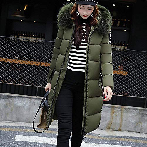 Tomwell Abrigo Plumas de Cremallera Acolchado Chaqueta Largo con Capucha de Larga para Mujer Invierno Chaqueta Plumón Parka Ejercito Verde ES 44