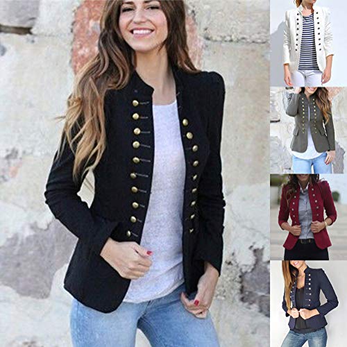 Tomwell Chaqueta de Traje Mujer Manga Larga Abrigo Traje Slim Blazer OL Mujeres Botón de Metal Outwear Vino Tinto ES 40