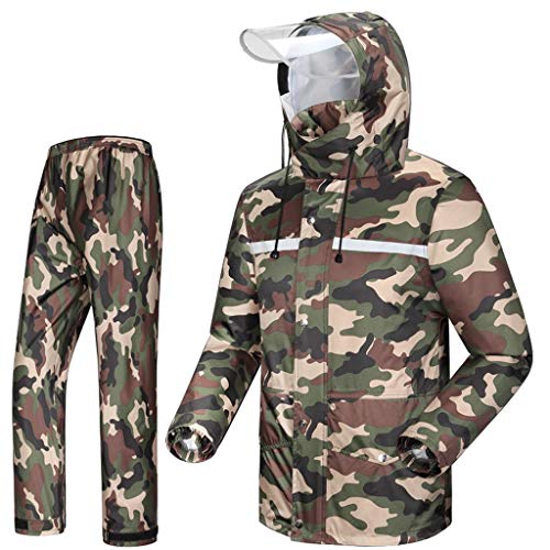 Traje impermeable de camuflaje, Moda para hombres y mujeres adultos Pantalones impermeables divididos Impermeable Cómodo Sombrero doble transpirable Motocicleta exterior Coche eléctrico Montar Para ll