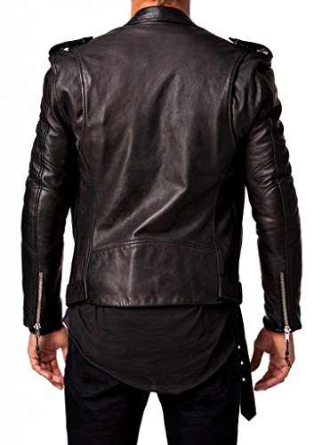 Trendtales Chaqueta de cuero para hombre, piel de cordero, Negro TTKL305 L