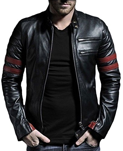 Trendtales Chaqueta de cuero para hombre, piel de cordero, Negro TTKL767 S