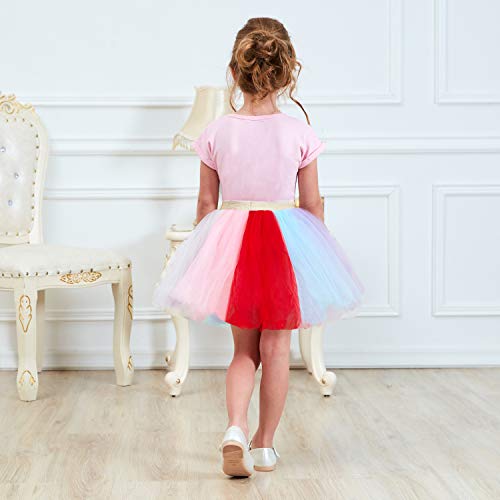 TTYAOVO Vestido Unicornio para Niñas con Tops Estampados de Unicornio y Faldas de Tutú de Arco Iris, Trajes de Tul de Algodón de Tul para Niños de 3-4 años(Talla110) 408 Rosa