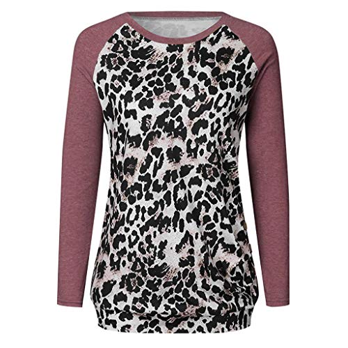 TUDUZ Blusa Manga Larga Mujer Suelto Camisa Botón Leopardo Cuello Redondo Guerrera Top Plisada Camiseta De Rayas (VinoB, XXXL)