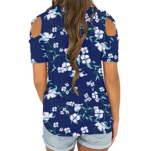 TUDUZ Camisetas Mujer Verano Casual Suelta Moda Off Shoulder Tops Estampado Rayas Gradiente Efecto Manga Corta Cuello Redondo Camisa T-Shirt Camiseta Blusas Shirts Túnica tee(JArmada,L)