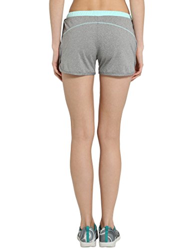 Ultrasport - Pantalones Cortos de Fitness para Mujer, Gris/Agua, Talla L