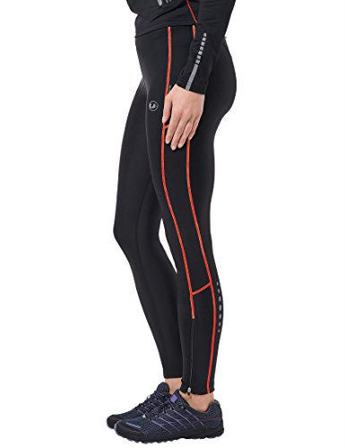 Ultrasport Pantalones largos de correr para mujer, con efecto de compresión y función de secado rápido, Negro/Rosa, XS