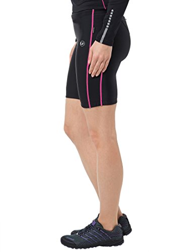 Ultrasport Quick Dry Pantalones Cortos de Correr, Mujer, Negro/Rosa Neón, L