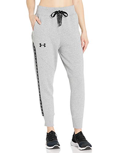 Under Armour Taped Wordmark Fleece Pant Pantalón de chándal, Acero Medium Heather (035)/Negro, Extra-Large para Mujer