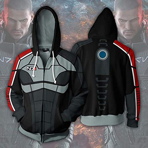 Unisex 3D Impreso Mass Effect N7 Chaqueta con capucha Sudadera Juego de rol Mass Effect Cosplay Disfraz N7 Suéter Camisa Anime Película Cremallera Chaqueta con capucha Cosplay para hombres Mujeres