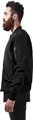 Urban Classics Cazadora de Hombre Chaqueta Bomber de Estilo Urbano, con Cuello, Cintura y Puños Negros a Contraste, Cierre con Cremallera, blk/blk, L