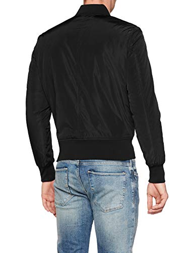 Urban Classics Cazadora de Hombre Chaqueta Bomber de Estilo Urbano, con Cuello, Cintura y Puños Negros a Contraste, Cierre con Cremallera, blk/blk, L