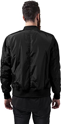 Urban Classics Cazadora de Hombre Chaqueta Bomber de Estilo Urbano, con Cuello, Cintura y Puños Negros a Contraste, Cierre con Cremallera, blk/blk, L