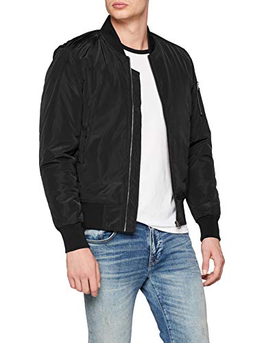 Urban Classics Cazadora de Hombre Chaqueta Bomber de Estilo Urbano, con Cuello, Cintura y Puños Negros a Contraste, Cierre con Cremallera, blk/blk, L