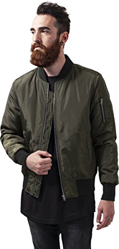 Urban Classics Cazadora de Hombre Chaqueta Bomber de Estilo Urbano, en Verde Oliva con Cuello, Cintura y Puños Negros a Contraste, Cierre con Cremallera, darkolive/black, 4XL