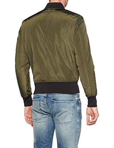 Urban Classics Cazadora de Hombre Chaqueta Bomber de Estilo Urbano, en Verde Oliva con Cuello, Cintura y Puños Negros a Contraste, Cierre con Cremallera, darkolive/black, M