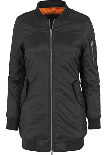 Urban Classics Jacke Long Bomber Jacket Chaqueta, Negro (Schwarz), Small (Talla del Fabricante: Small) para Mujer