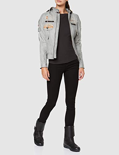 Urban GoCo Chaqueta Moto Mujer de Cuero Leather '58 LADIES', Cazadora Moto de Piel de Cordero, Armadura Removible para Espalda, Hombros y Codos Aprobada por la CE, Gris, L (UR-162)