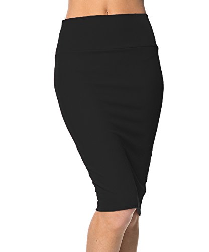 Urban GoCo Falda de Lápiz Estirada de Cintura Alta Bodycon (M, Negro)