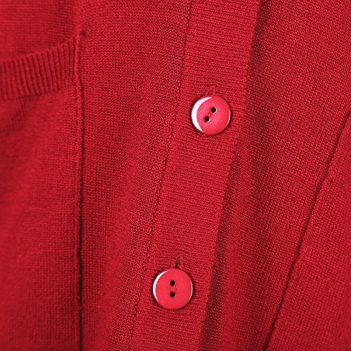 Urban GoCo Mujeres Chaqueta de Punto Básico de Manga Larga con Botones Rebecas Cárdigan (S, Rojo)